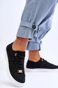 Discount Boto Damskie Sznurowane Trampki Czarne Etna Czarny