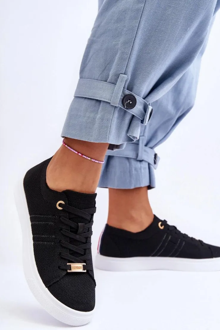 Discount Boto Damskie Sznurowane Trampki Czarne Etna Czarny