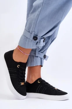 Discount Boto Damskie Sznurowane Trampki Czarne Etna Czarny