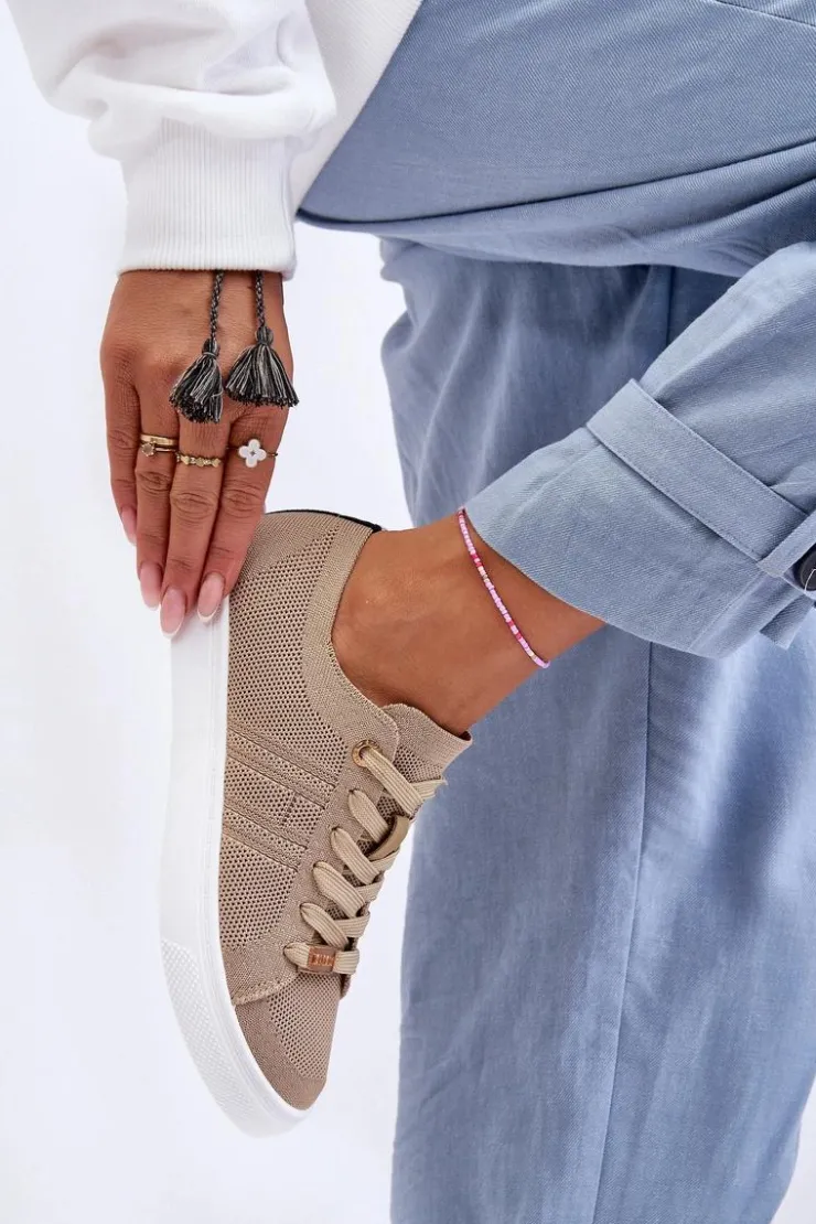 Outlet Boto Damskie Sznurowane Trampki Beżowe Etna