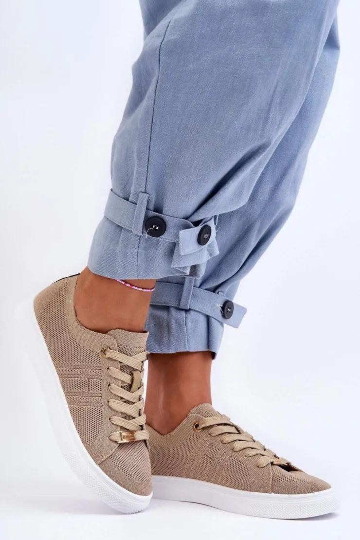 Outlet Boto Damskie Sznurowane Trampki Beżowe Etna