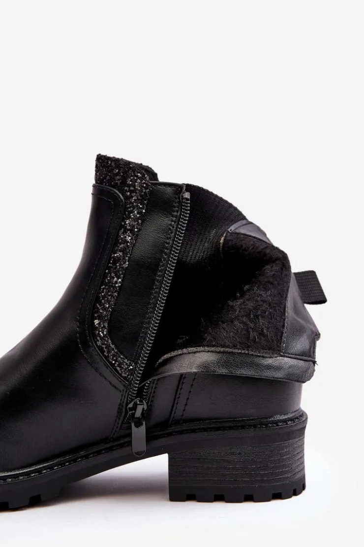 Best Boto Damskie Sztyblety Z Niską Cholewką Na Płaskim Obcasie Czarne Kassona