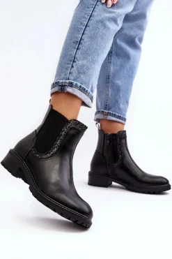 Best Boto Damskie Sztyblety Z Niską Cholewką Na Płaskim Obcasie Czarne Kassona