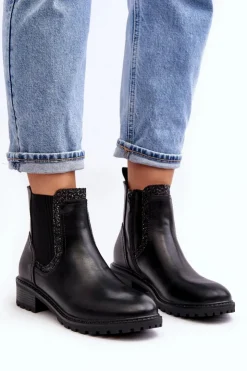 Best Boto Damskie Sztyblety Z Niską Cholewką Na Płaskim Obcasie Czarne Kassona