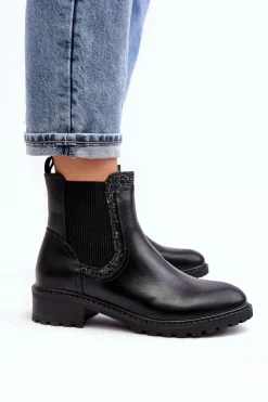 Best Boto Damskie Sztyblety Z Niską Cholewką Na Płaskim Obcasie Czarne Kassona