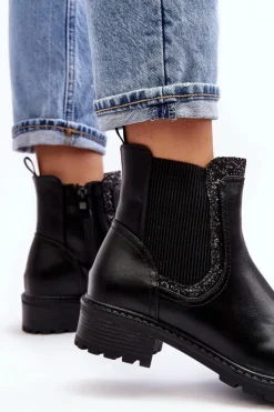 Best Boto Damskie Sztyblety Z Niską Cholewką Na Płaskim Obcasie Czarne Kassona