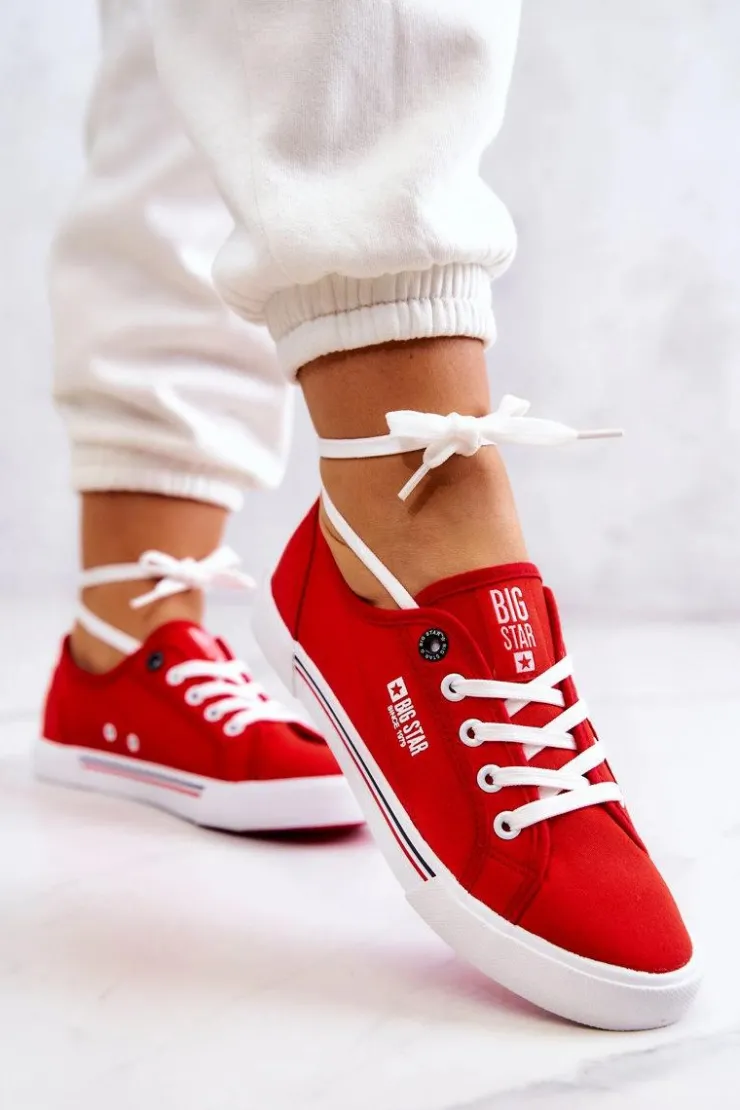 Big Star Shoes Trampki Damskie Big Star|Trampki Damskie Niskie*Damskie Tenisówki BIG STAR HH274061 Czerwone