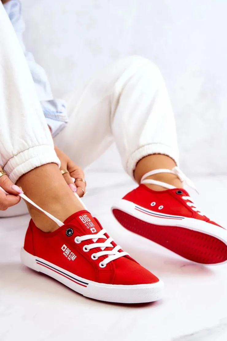 Big Star Shoes Trampki Damskie Big Star|Trampki Damskie Niskie*Damskie Tenisówki BIG STAR HH274061 Czerwone