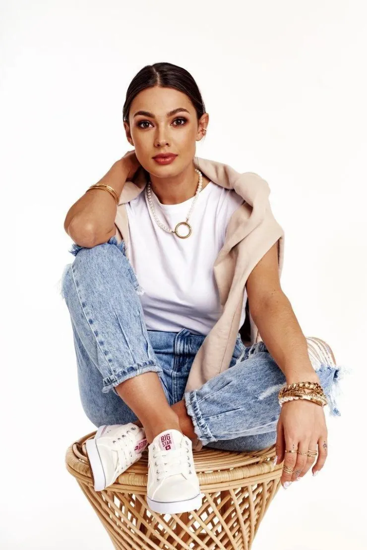 Big Star Shoes Trampki Damskie Big Star|Trampki Damskie Niskie*Damskie Tenisówki BIG STAR DD274892 Biało-Czerwone