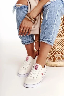 Big Star Shoes Trampki Damskie Big Star|Trampki Damskie Niskie*Damskie Tenisówki BIG STAR DD274892 Biało-Czerwone