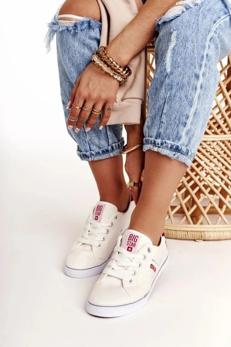 Big Star Shoes Trampki Damskie Big Star|Trampki Damskie Niskie*Damskie Tenisówki BIG STAR DD274892 Biało-Czerwone