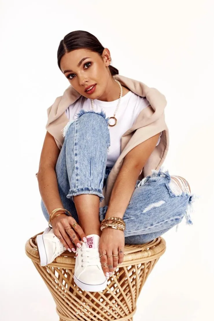 Big Star Shoes Trampki Damskie Big Star|Trampki Damskie Niskie*Damskie Tenisówki BIG STAR DD274892 Biało-Czerwone