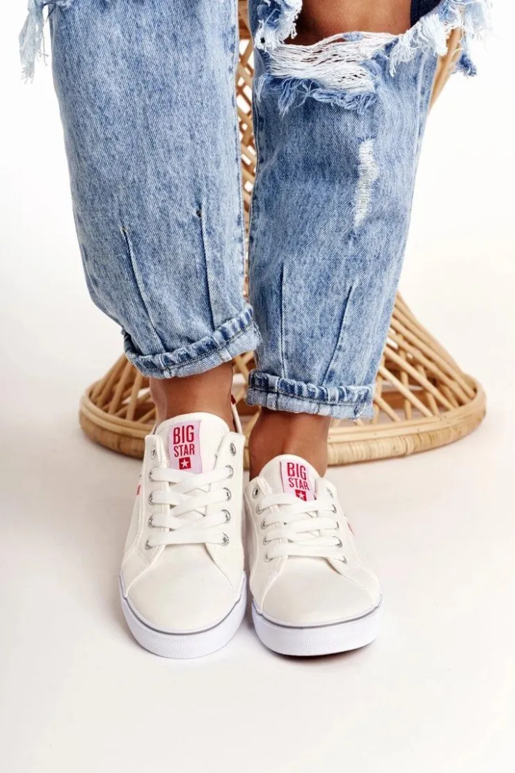 Big Star Shoes Trampki Damskie Big Star|Trampki Damskie Niskie*Damskie Tenisówki BIG STAR DD274892 Biało-Czerwone