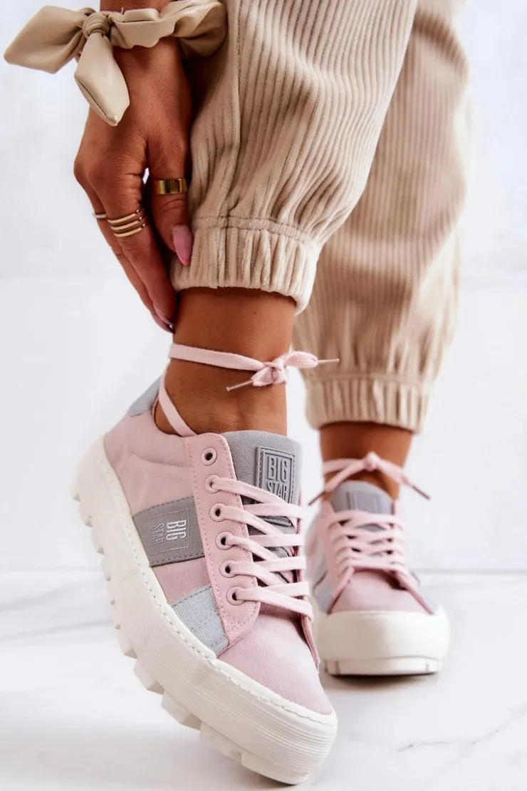 Big Star Shoes Trampki Damskie Big Star|Trampki Damskie Niskie*Damskie Tenisówki BIG STAR JJ274481 Różowe