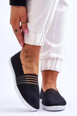 Clearance Damskie buty S.Barski Damskie Tenisówki Materiałowe Slip-On Czarne Lilis