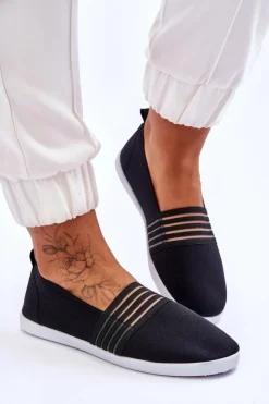 Clearance Damskie buty S.Barski Damskie Tenisówki Materiałowe Slip-On Czarne Lilis