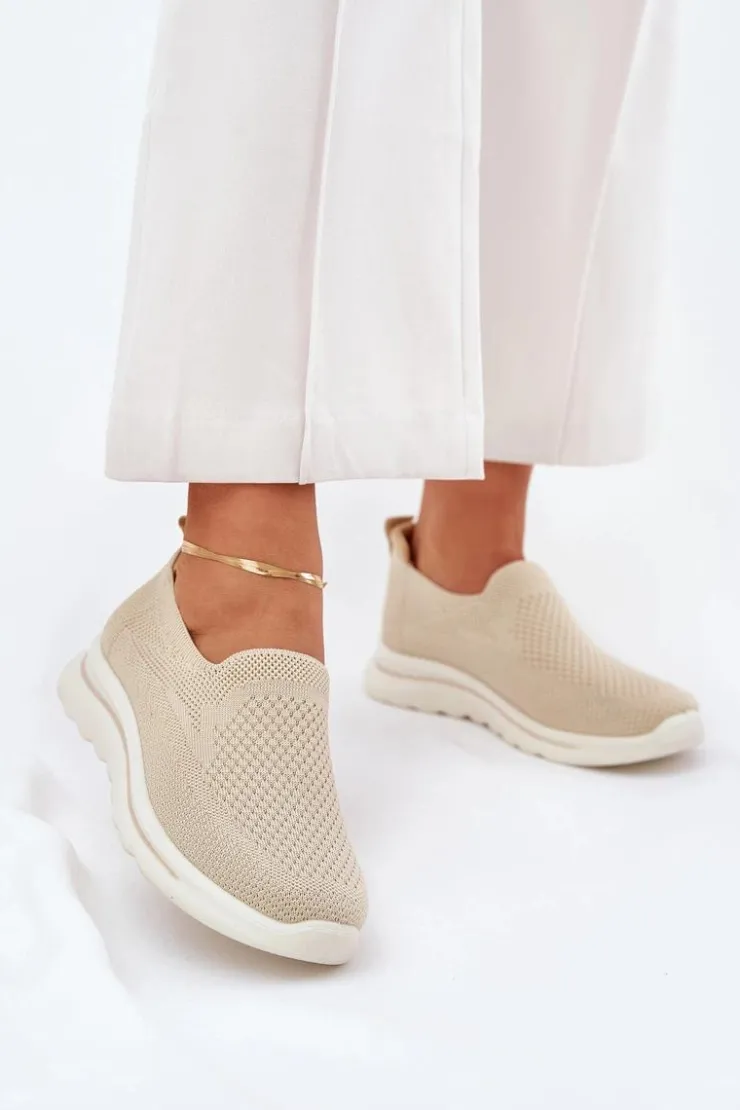 New Evento Damskie Tenisówki Materiałowe Wsuwane Beżowe Adiora