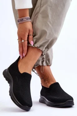 Discount Evento Damskie Tenisówki Materiałowe Wsuwane Czarne Adiora Czarny