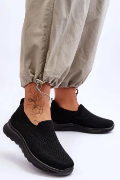 Discount Evento Damskie Tenisówki Materiałowe Wsuwane Czarne Adiora Czarny