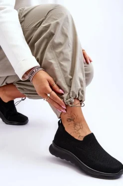 Discount Evento Damskie Tenisówki Materiałowe Wsuwane Czarne Adiora Czarny