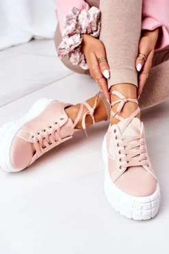 Sale Boto Damskie Tenisówki Na Platformie Różowe Big City Life