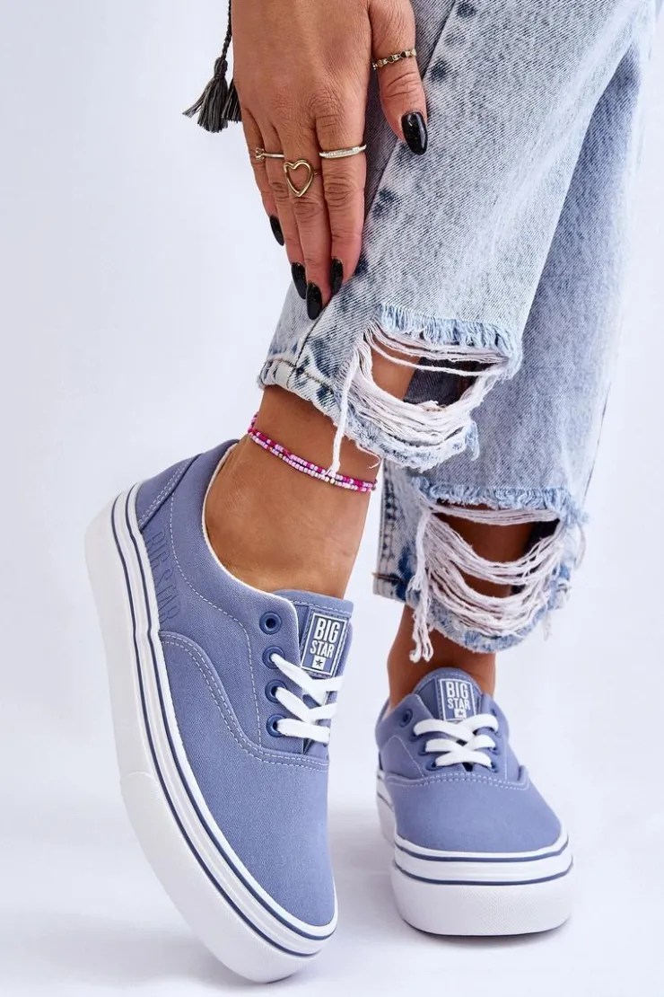 Big Star Shoes Trampki Damskie Big Star|Trampki Damskie Niskie*Damskie Tenisówki Na Platformie Big Star LL274231 Niebieskie