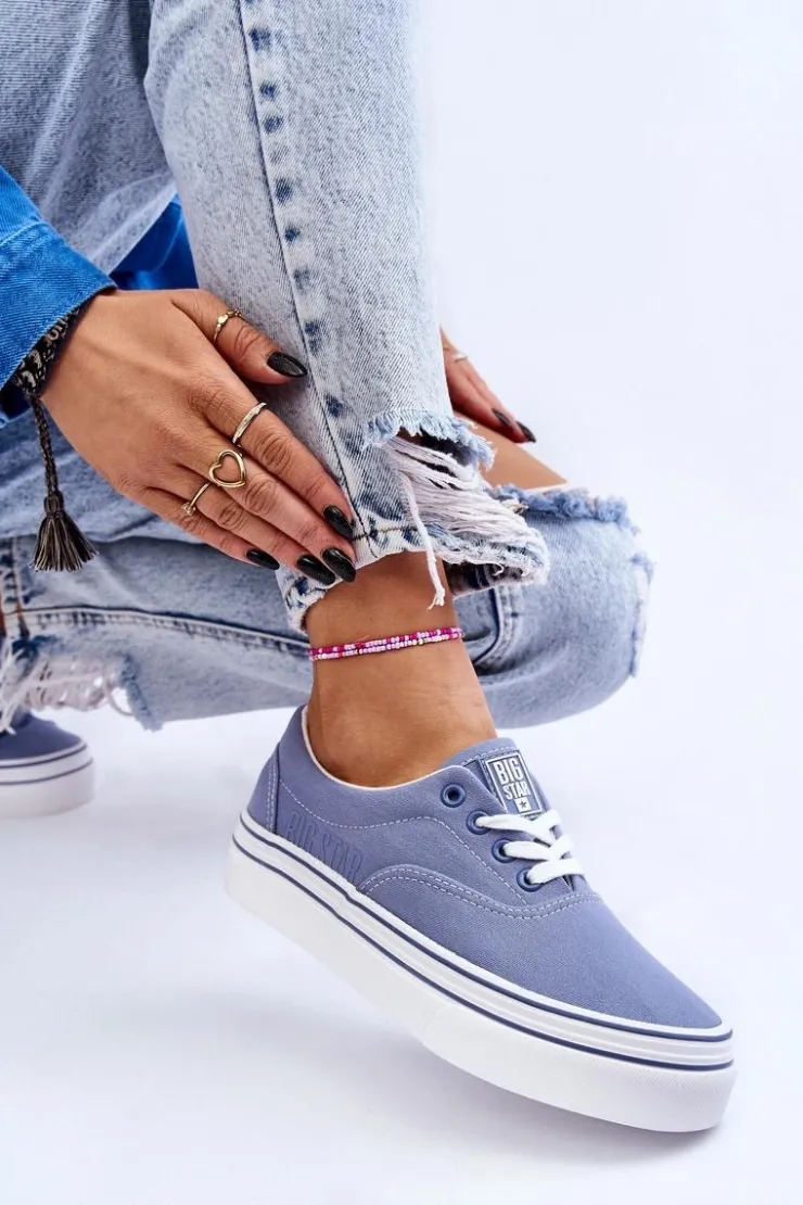 Big Star Shoes Trampki Damskie Big Star|Trampki Damskie Niskie*Damskie Tenisówki Na Platformie Big Star LL274231 Niebieskie