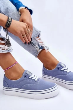 Big Star Shoes Trampki Damskie Big Star|Trampki Damskie Niskie*Damskie Tenisówki Na Platformie Big Star LL274231 Niebieskie