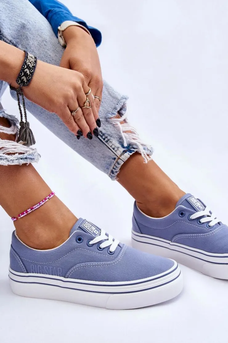 Big Star Shoes Trampki Damskie Big Star|Trampki Damskie Niskie*Damskie Tenisówki Na Platformie Big Star LL274231 Niebieskie