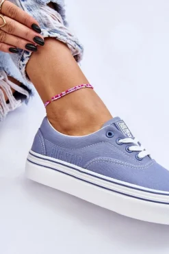 Big Star Shoes Trampki Damskie Big Star|Trampki Damskie Niskie*Damskie Tenisówki Na Platformie Big Star LL274231 Niebieskie