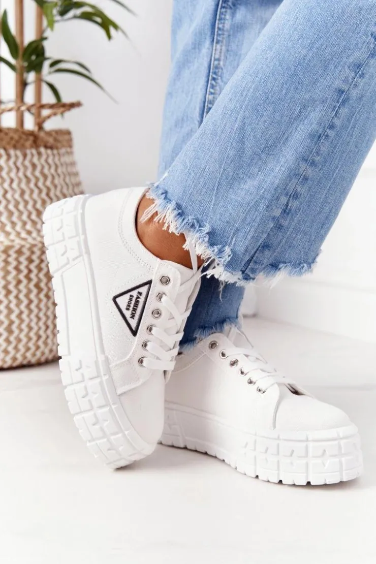 Damskie Boto Damskie Tenisówki Na Platformie Białe Big City Life