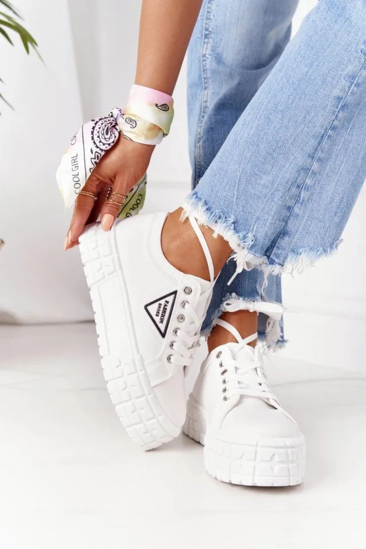 Damskie Boto Damskie Tenisówki Na Platformie Białe Big City Life