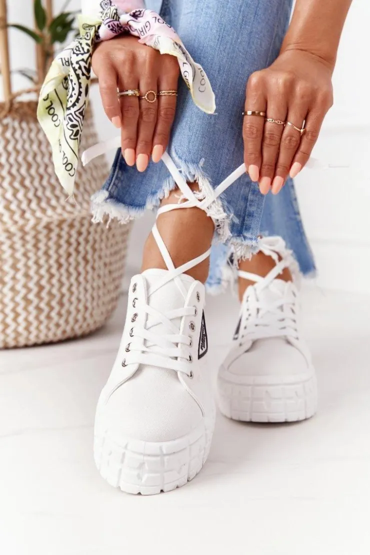 Damskie Boto Damskie Tenisówki Na Platformie Białe Big City Life