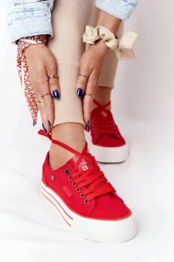 Damskie Big Star Shoes Damskie Tenisówki Na Platformie BIG STAR HH274053 Czerwone
