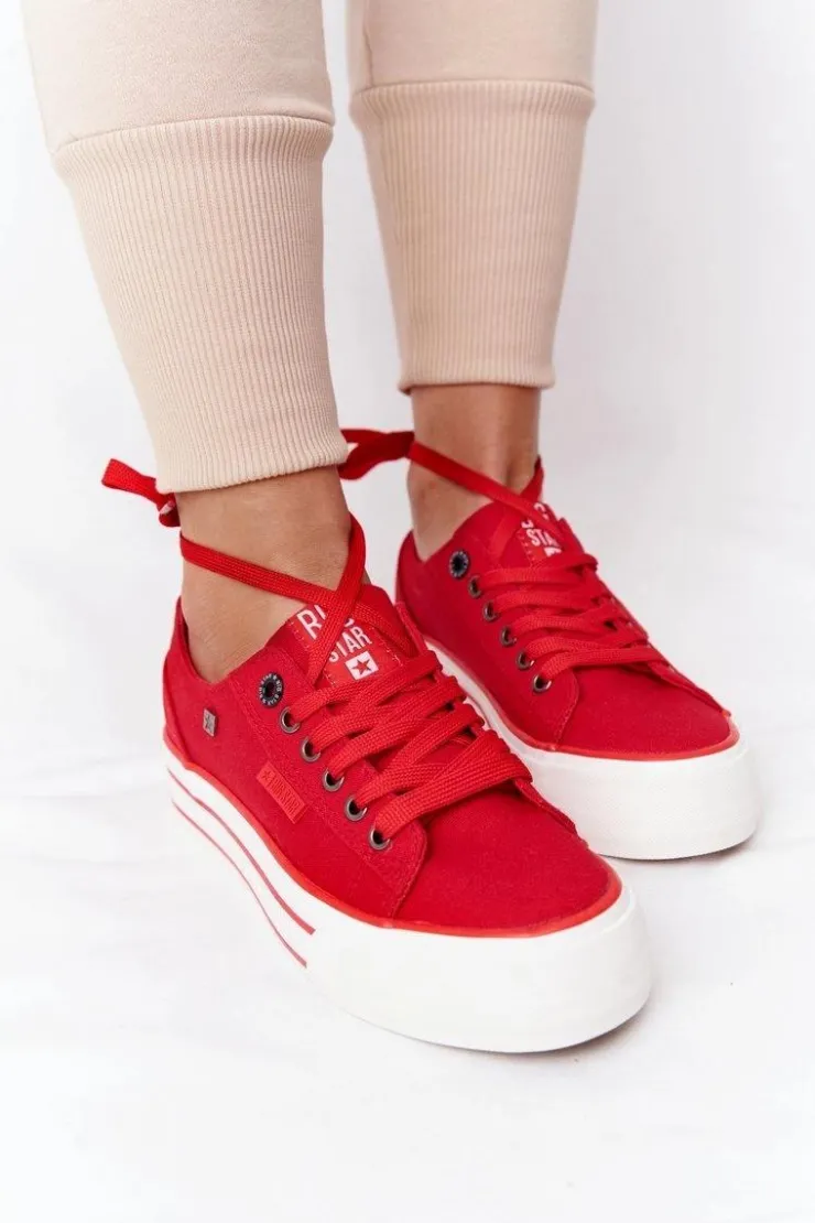 Damskie Big Star Shoes Damskie Tenisówki Na Platformie BIG STAR HH274053 Czerwone