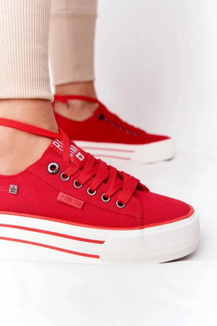 Damskie Big Star Shoes Damskie Tenisówki Na Platformie BIG STAR HH274053 Czerwone