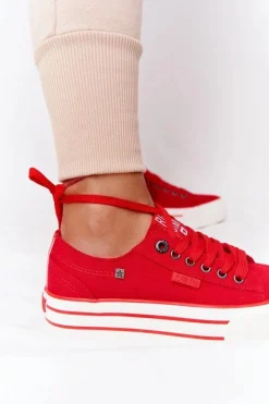 Damskie Big Star Shoes Damskie Tenisówki Na Platformie BIG STAR HH274053 Czerwone