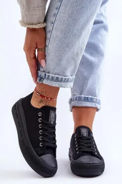 Damskie Big Star Shoes Damskie Tenisówki Na Platformie Big Star LL274A176 Czarne
