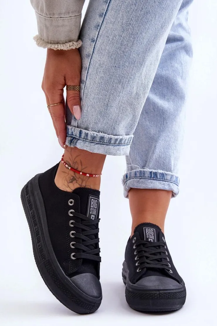 Damskie Big Star Shoes Damskie Tenisówki Na Platformie Big Star LL274A176 Czarne