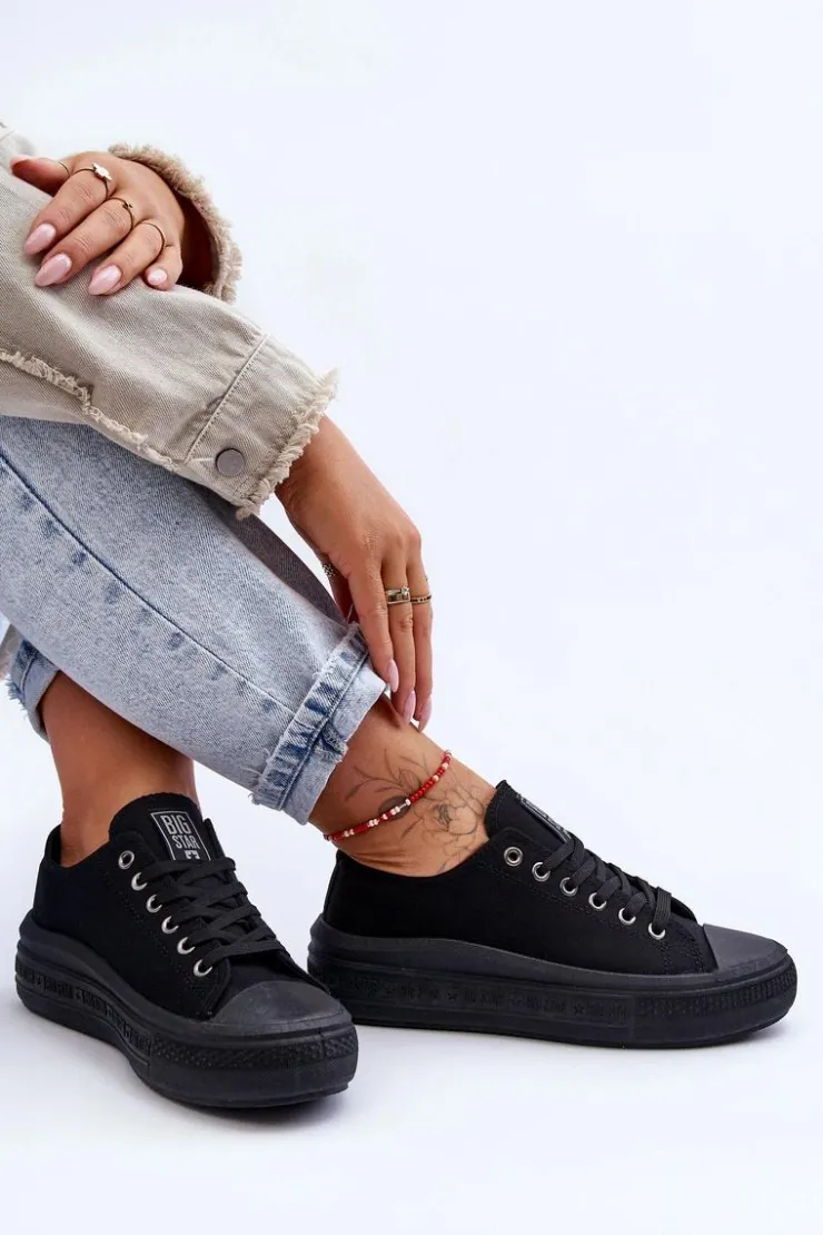 Damskie Big Star Shoes Damskie Tenisówki Na Platformie Big Star LL274A176 Czarne