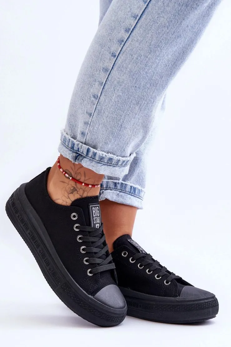 Damskie Big Star Shoes Damskie Tenisówki Na Platformie Big Star LL274A176 Czarne