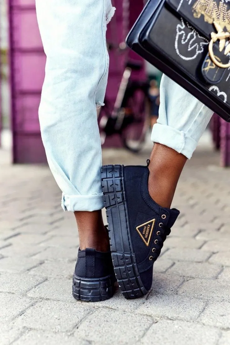 Damskie Boto Damskie Tenisówki Na Platformie Czarne Big City Life