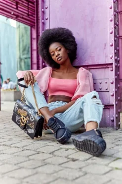 Damskie Boto Damskie Tenisówki Na Platformie Czarne Big City Life