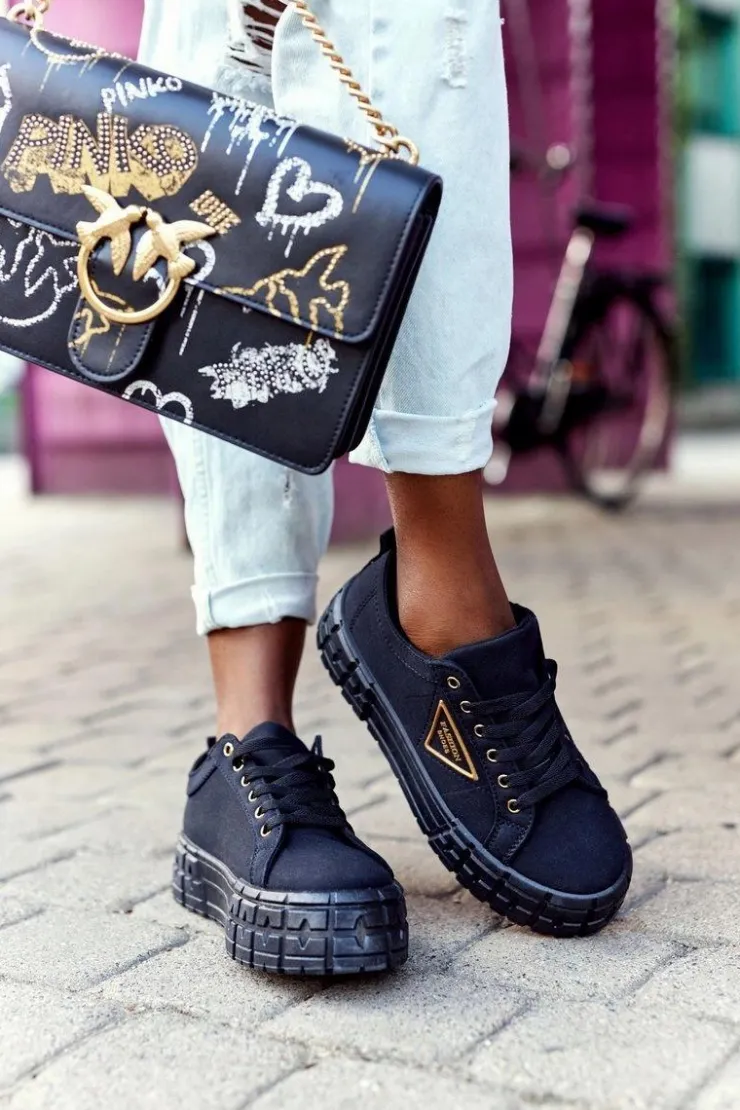 Damskie Boto Damskie Tenisówki Na Platformie Czarne Big City Life