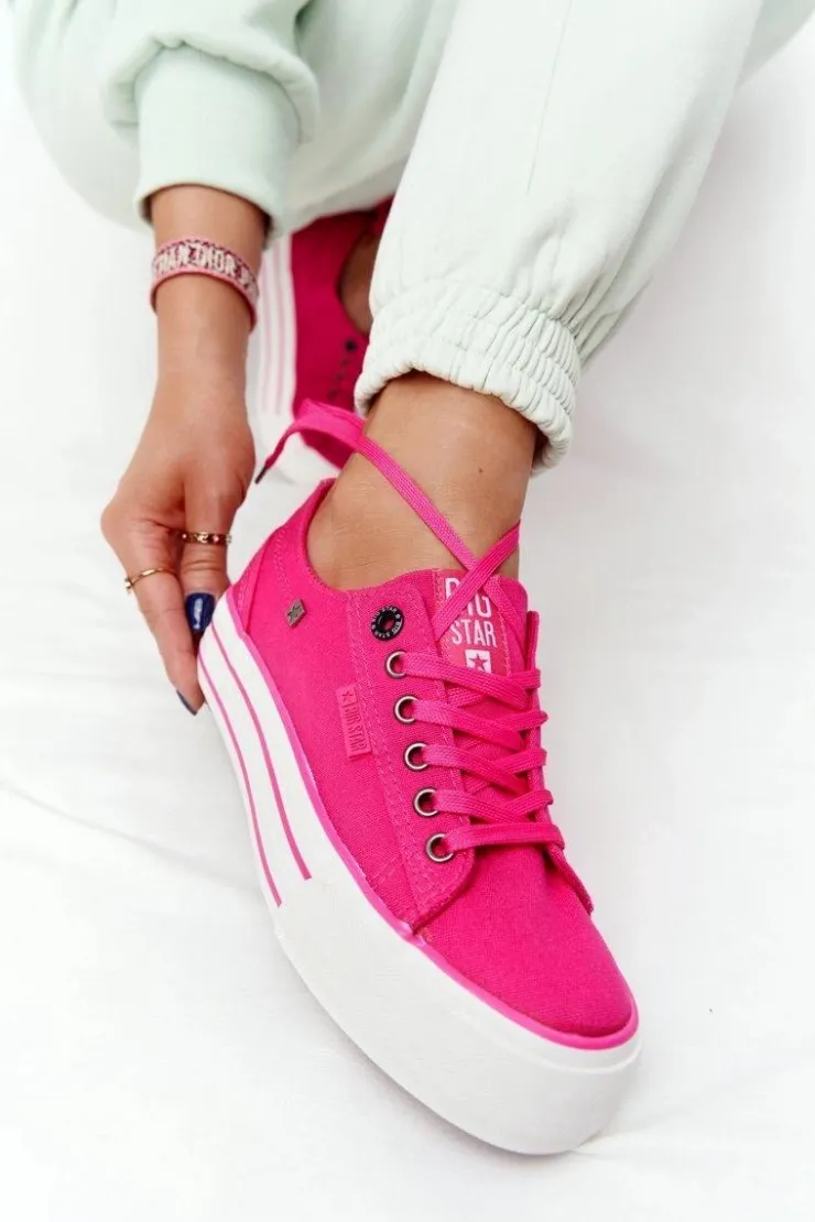 Big Star Shoes Trampki Damskie Big Star|Trampki Damskie Niskie*Damskie Tenisówki Na Platformie BIG STAR HH274054 Fuksja