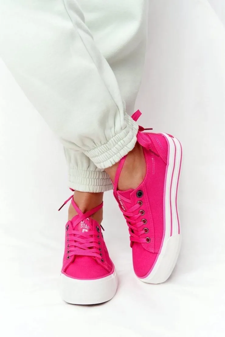 Big Star Shoes Trampki Damskie Big Star|Trampki Damskie Niskie*Damskie Tenisówki Na Platformie BIG STAR HH274054 Fuksja