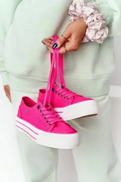 Big Star Shoes Trampki Damskie Big Star|Trampki Damskie Niskie*Damskie Tenisówki Na Platformie BIG STAR HH274054 Fuksja