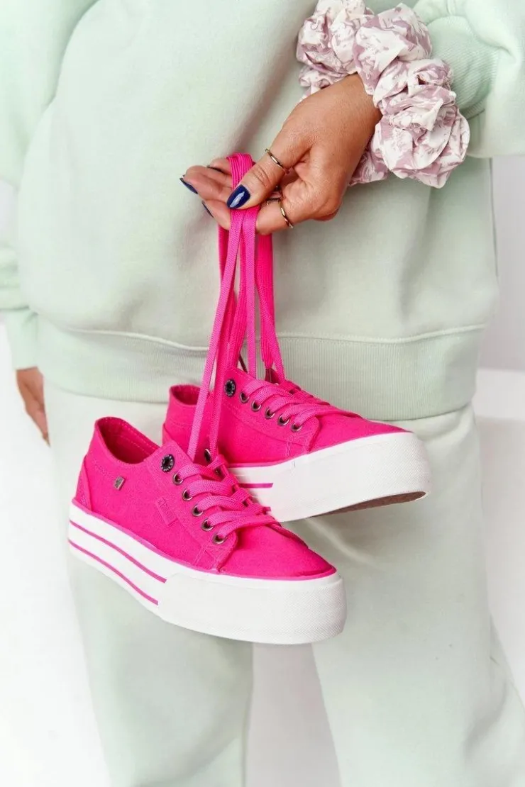 Big Star Shoes Trampki Damskie Big Star|Trampki Damskie Niskie*Damskie Tenisówki Na Platformie BIG STAR HH274054 Fuksja