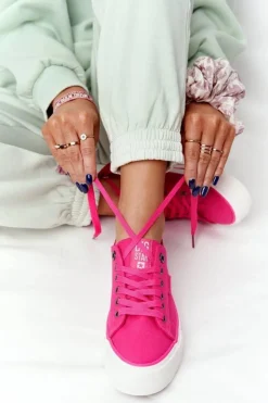 Big Star Shoes Trampki Damskie Big Star|Trampki Damskie Niskie*Damskie Tenisówki Na Platformie BIG STAR HH274054 Fuksja