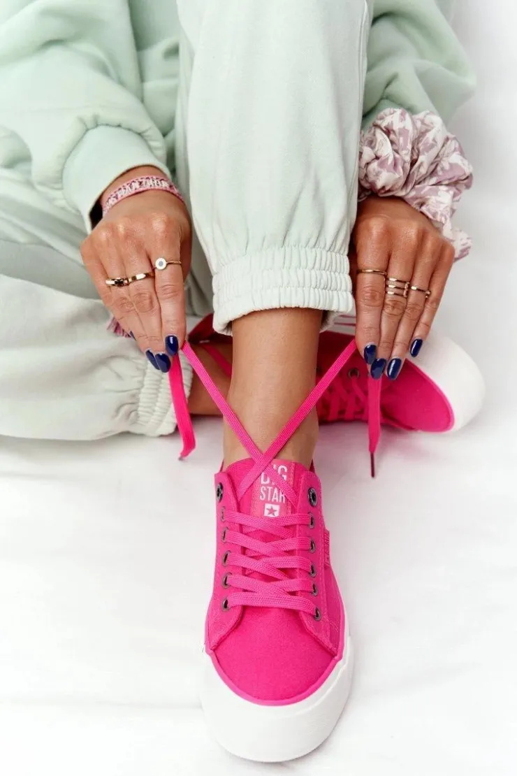 Big Star Shoes Trampki Damskie Big Star|Trampki Damskie Niskie*Damskie Tenisówki Na Platformie BIG STAR HH274054 Fuksja